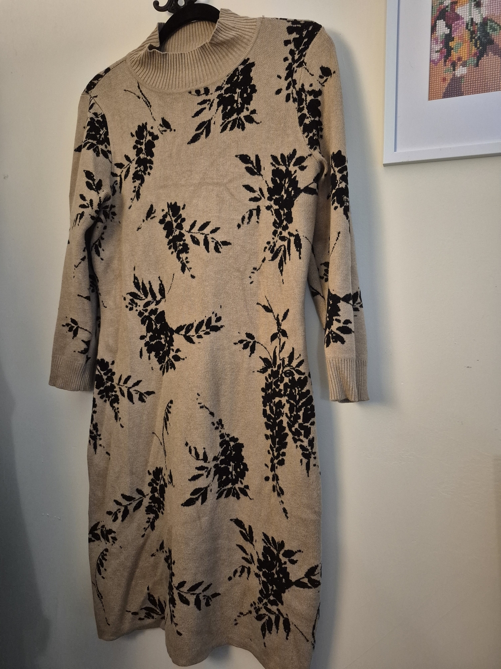 Calvin Klein Beige Dress with Black Floral Print